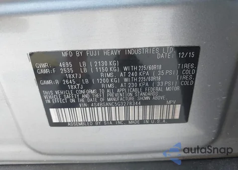 2016 Subaru Outback 2.5I Limited from USA, damaged, VIN 4S4BSANC5G3278344